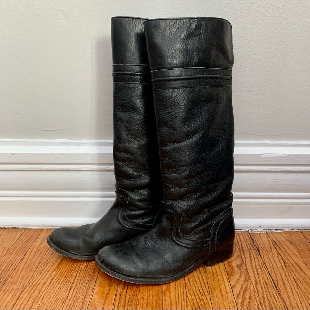 Frye Melissa Trapunto Black Leather Knee High Boots Size 8.5